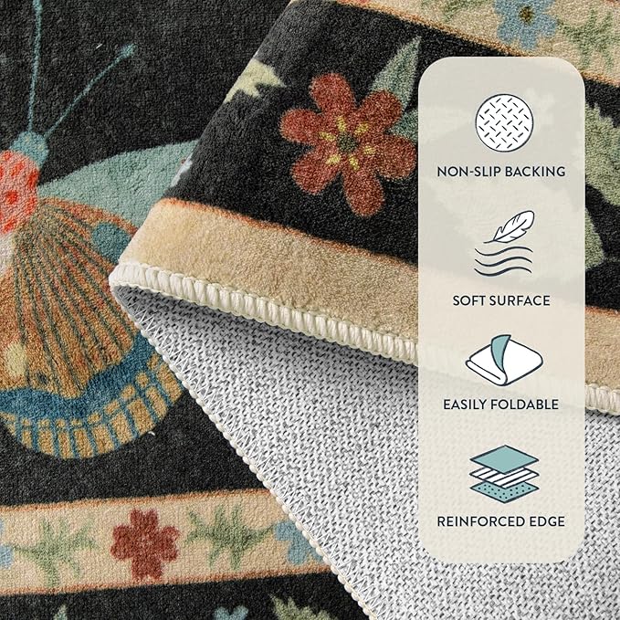 Lahome Insect Washable Small Area Rug, 3x5 Area Rug for Bedroom Living Room, Non-Slip Soft Accent Throw Carpet for Kitchen Office Entryway Bathroom Office, Black