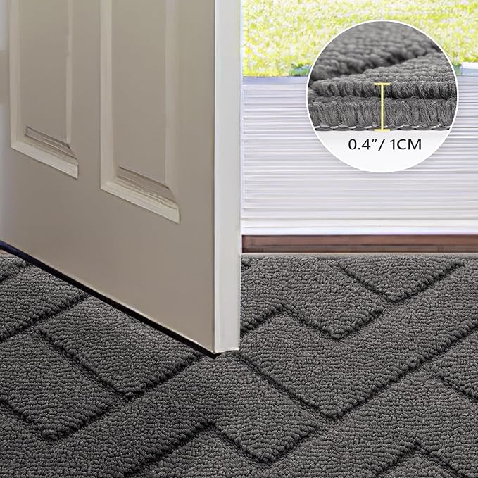 hicorfe Indoor Door Mat,Non Slip Door Mats,32"x48" Front Back Door Mat Rubber Backing,Absorbent Resist Dirt Entrance Inside Floor Mats for Entryway Washable Low-Profile(Grey)