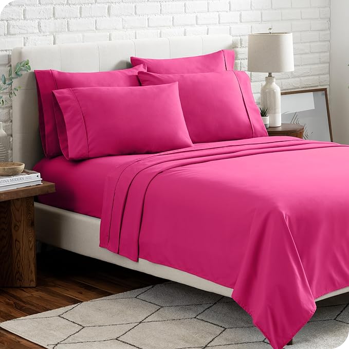 Bare Home Hotel Luxury Twin XL Sheet Set, Extra Soft - 4 Piece Set - Deep Pockets - Easy Fit - Cooling & Breathable - Wrinkle, Fade, Stain Resistant - Includes 2 Pillowcases (Twin XL, Pink)