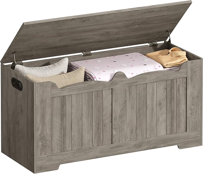 Hzuaneri 39.4" Storage Chest, Storage Bench Trunk with 2 Safety Hinge,Wooden Box, Lift-Top Chest Organizer, Shoe Bench for Entryway, Bedroom, Living Room, Greige SB01005X