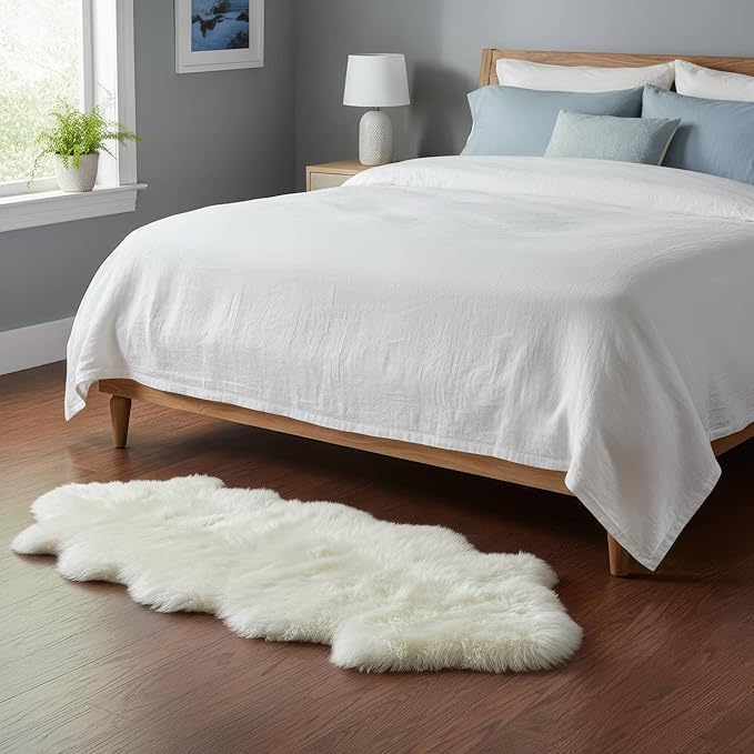 Real Sheepskin Rug 2' x 6' Double Pelt – Natural Genuine Sheep Skin for Bedside/Accent, Soft & Plush - Throw Rugs for Bench/Chair - All Natural Non-Dyed Color