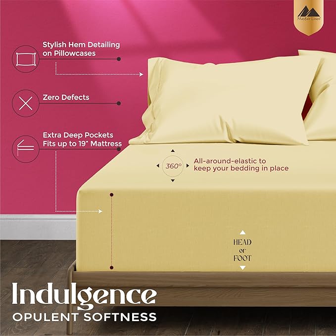 Mayfair Linen 100% Egyptian Cotton Queen Sheet Set - Luxury 1200 High Thread Count Egyptian Cotton Sheets Queen Size (4 PC, Beige), Silky Soft, Cooling, 17" Deep Pocket Sateen Weave Hotel Bedding