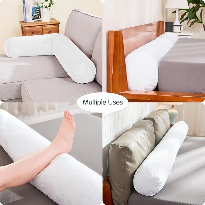 SyMax 7.8"x76" Body Pillow for King Bed, Memory Foam Bolster w/Removable Velvet Cover, Headboard Gap Filler Pillow, White