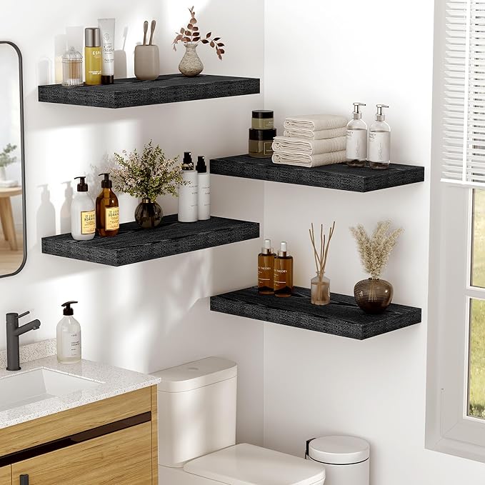Vivelove 24 Inches Floating Shelves Wall Mounted, 10" Deep Wall Shelves for Bedroom, Bathroom, Living Room, Kitchen, Office, Home Decor, Modern Shelf, Set of 2, Black, 24x10.2x1.5