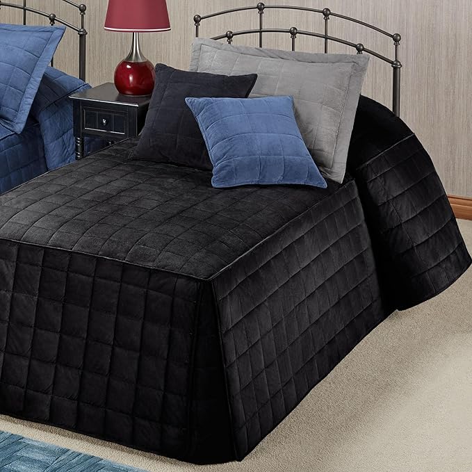 Touch of Class Camden Luxury Bedding | Neutral Onyx Black Color | Classic Fitted Bedspread | Faux Suede Box Quilted Design | Designed 2 Piece Set Includes Twin Bedspread and 1 Standard Sham