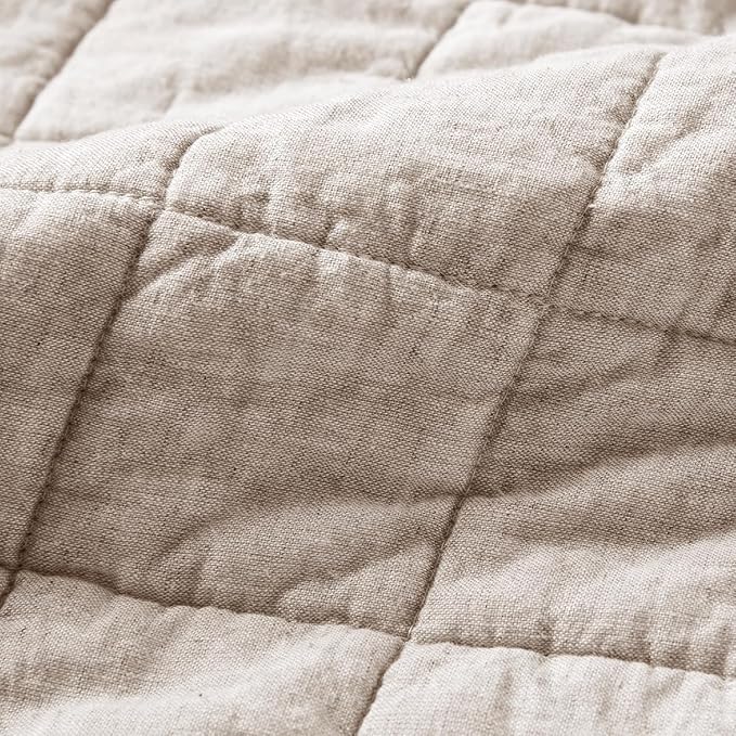 Hyde Lane Luxury Linen Quilt Set Queen Size, Organic European Flax Cotton Blend Bedding for Bedspread and Coverlet, Box Stitched, with 2 Pillow Shams, 90"x96", Linen