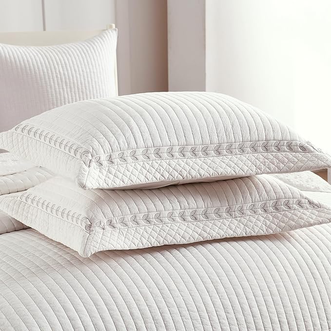 MarCielo 100% Cotton Quilt Set White Lightweight Bedspread with Scalloped Edge, Farmhouse Vintage Bedding, All Season Use(TC Off-White,King (112"x102"))