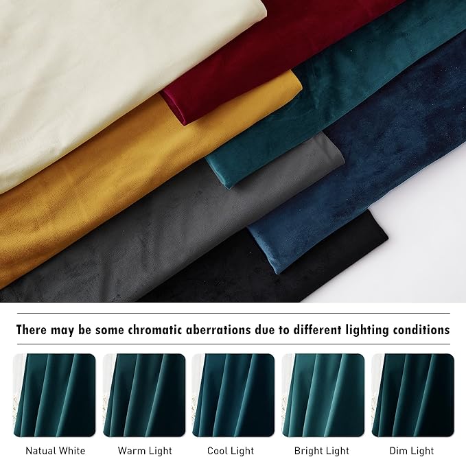 RYB Home Velvet Curtains 108 inches 2 Panels Set - Super Soft Durable Window Drapes Room Darkening Energy Smart Back Tap for Apartment Villa Room Backdrops, Peacock Blue, W52 x L108 inches, 2 Panels