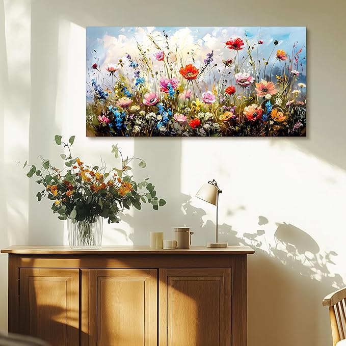 SERIMINO Large Wall Art for Living Room Canvas Prints, Nature Floral Botanical Farmhouse Wall Decor, Colorful Flower Market Modern Oil Paintings Home Bathroom Decor Aesthetic 24"X48"