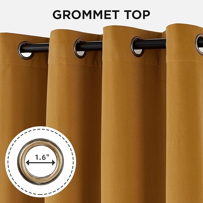 Joydeco Mustard Yellow 100% Blackout Curtains 120 Inch 2 Panels, Luxury Thermal Yellow Velvet Curtains for Bedroom Living Room, Soundproof Blackout Window Drapes, Grommet Top (52W x 120L)