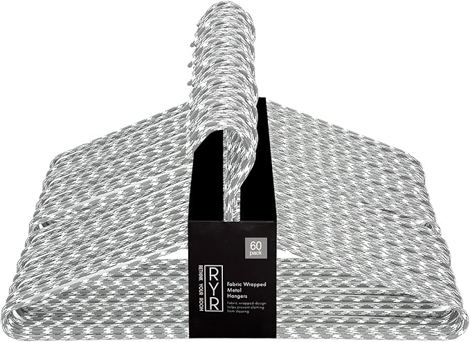 Clothes Hangers 60 Pack – Space Saving Fabric & Metal Hangers, Non-Slip Pant & Coat Hangers, Room Essentials, Closet, Durable Wardrobe Storage for Shirts, Suits & Pants – Grey/White
