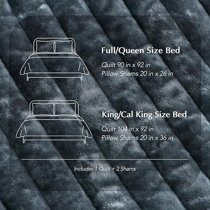 EVERGRACE Velvet Quilt Set King Size, Luxurious Soft Striped Channel Bedding Set, Lightweight Velvet Comforter for All Season, Oversized Bedspread Coverlet with 2 Matching Shams, Stormy Blue