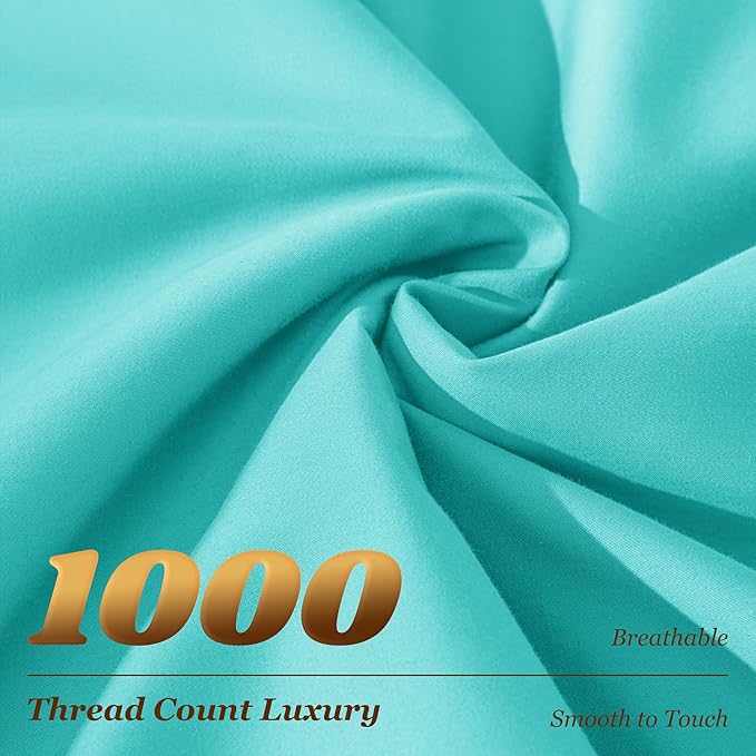 LBRO2M 1000 Thread Count 100% Egyptian Cotton Sheets Set,California King Size Bed Sheet 4 Piece Sets,Long Staple,16 Inches Deep Pocket,All Season,Bedding Super Soft Breathable(Lake Green)