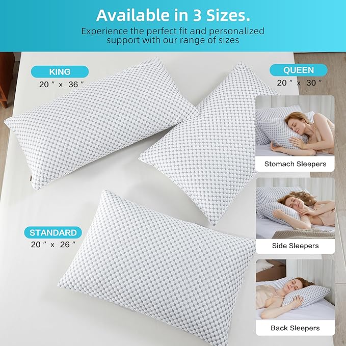 SAPHREAS Cooling Bed Pillows Standard for Sleeping, Luxury Hotel Shredded Memory Foam Pillows for Side Back Stomach Sleepers, Cool Firm Pillow for Neck Support