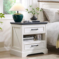 ACCOHOHO 24" Farmhouse Nightstand with Charging Station, 2 Drawers Large Bedside Table with Open Shelf, Rustic End Table for Bedroom - White