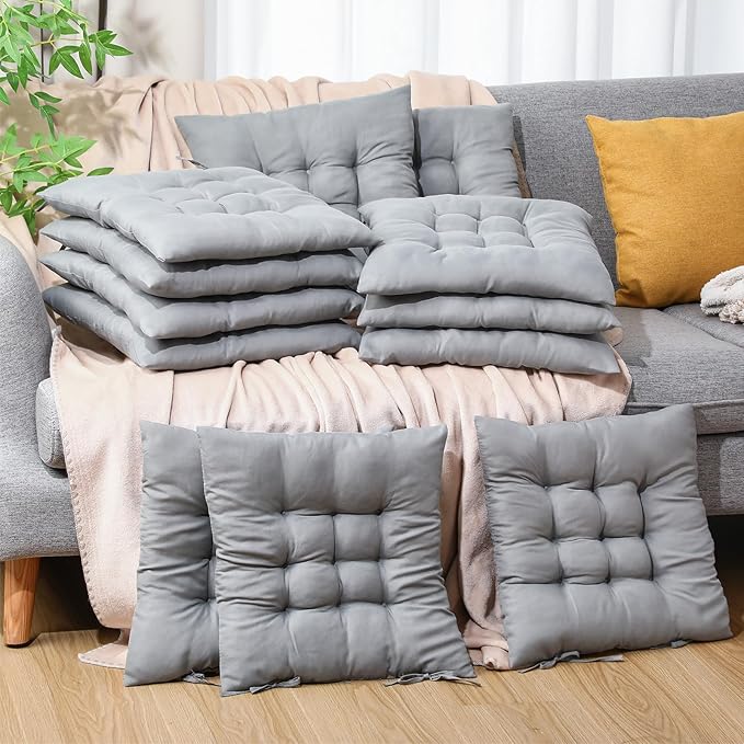 Geetery 12 Pcs Floor Pillows for Classroom Bulk Square Seating Cushions for Floor Chair School Kindergarten Reading Corner, 15.7'' Large Thick Meditation Cushions Yoga Nursery Daycare (Grey)