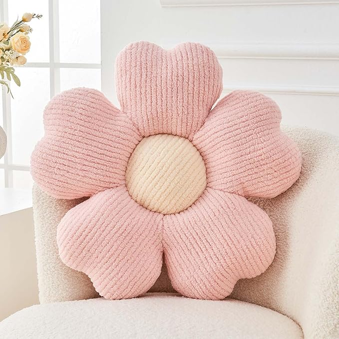 Kcvvcr Flower Throw Pillow, Cute Flower Shaped Pillow Decorative Throw Pillow for Bed Couch, Soft Daisy Pillows Floor Seating Cushion Cushions (19.6 Inch Light Pink)