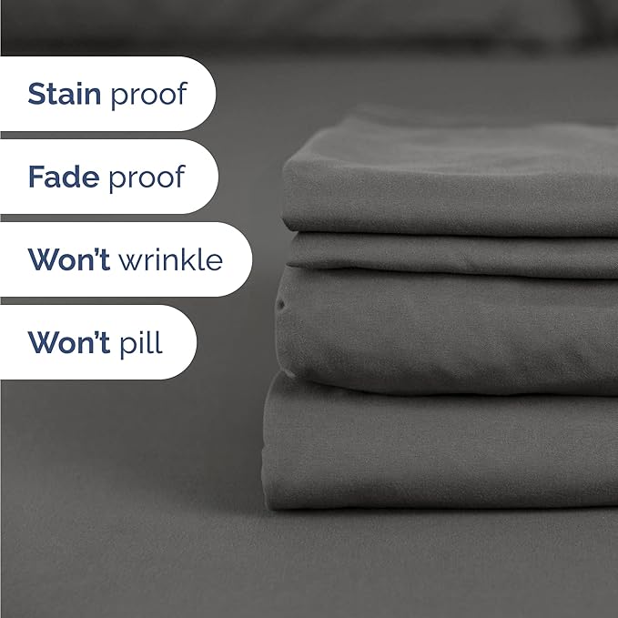 Twin 4 Piece Sheet Set - Cooling, Comfy & Breathable - Hotel Luxury Bedding, Includes Fitted Sheet for Women, Men, Kids and Teens - 1 Flat, 1 Fitted Sheet, 2 Pillowcases with Deep Pockets - Charcoal