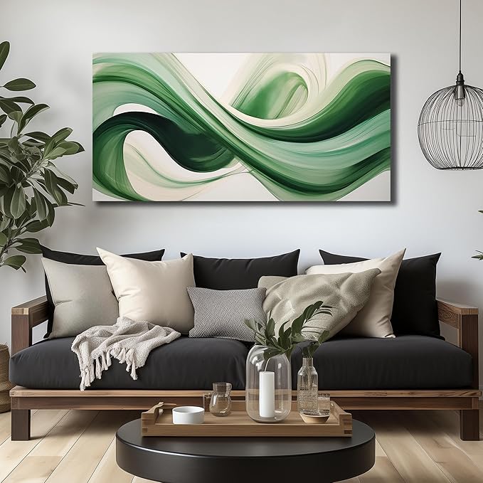 JuhaiArt Green Wall Art for Bedroom White Wall Decor 24"x 48" in Wall Paintings Abstract Picture Art for Living Room Home Kitchen Modern Prints Artwork