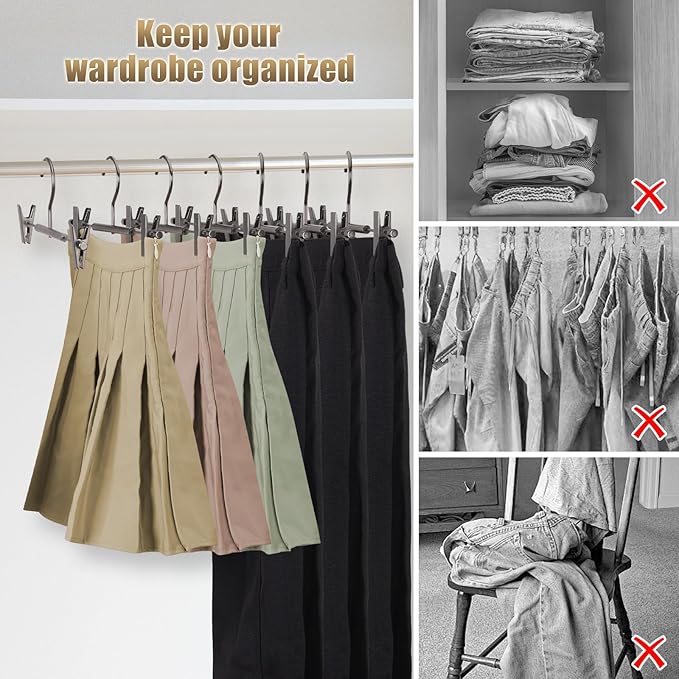 VWV 20-Pack Adjustable Women's Skirt and Pants Hangers, Durable, Space-Saving, Suitable for Jeans, Shorts, Underwear, Sports Bras (Matte Gunmetal)