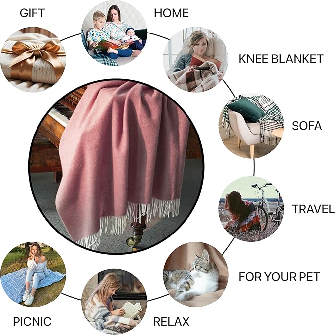 | Wool Blanket/Throw | 100% New Zealand Wool | Perfect for Home and Outdoors | Virgin Wool Throw with Fringes 55"x79"(140 x 200 cm)