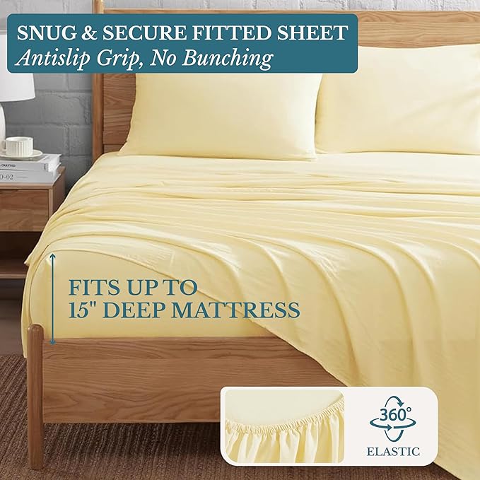 Casa Platino Sheets Split King Size Bed Set, Pre-Washed Ultra Soft Split King Bed Sheets Set, Brushed Microfiber Cooling Sheets, Split King Size Sheets Set with Deep Pockets - Vanilla