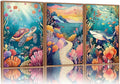 YeeHomedec Large Watercolor Ocean Themed Framed Canvas Wall Art, Sea Turtle Shark Wall Decor, Coastal Nature Landscape Art Print, Marine Life Poster for Kids Nursery Classroom Boys Bedroom 16"x24"x3