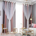 Star Blackout Curtains for Bedroom - Cute Kids Rainbow Curtains, 72 Inch Long 2 Panels, Pink & Grey, 52 x 72 Inch