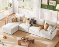 ABCASA 134.6" Luxury Modular Sectional Convertible Sofa with Storage Ottoman, L-Shape 5-Seat Oversized Comfy Couch Deep Seat with Reversible Chaise - Chenille White