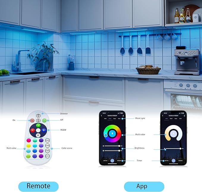 Smart Under Cabinet Lighting Strip Lights White and Multi Color Work With Amazon Alexa Google Home Dimmable for Show Case, TV Back Lights, Kitchen Counter, Book Case, Under Bed (3 Lights Bar kit)