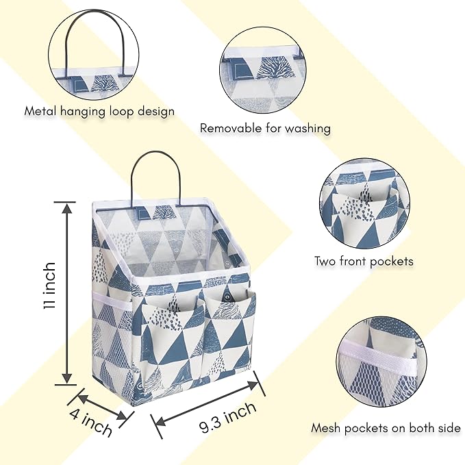 Kanrichu 2pcs Small Wall Hanging Organizer Bag, Linen Fabric Door Hanging Storage Basket with Pockets, Waterproof Bin for Kitchen, Bedroom, Office, RV Camper (Triangle)