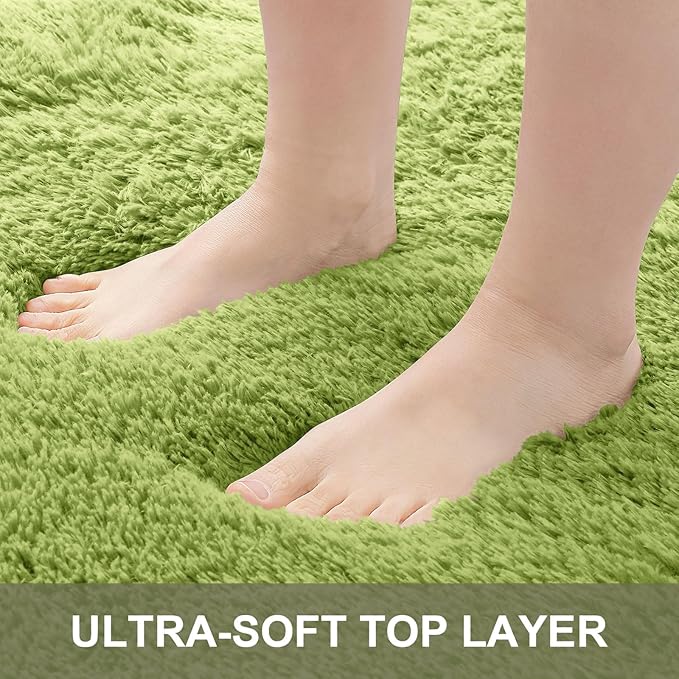 OLANLY 3x5 Machine Washable Small Bedside Rug, Soft Fluffy Shaggy Rugs for Living Room, Bedroom, Indoor Floor Carpet for Kids Girls and Boys, Preppy Dorms, Nursery, Home Decor Aesthetic, Grass Green