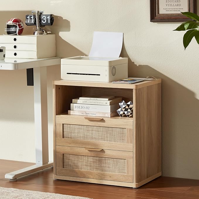 LEYAOYAO Rattan Dresser and Nightstand Set of 2, Boho Wood Dresser for Bedroom with 6 Drawers and Night Stand with Charging Station, Bedroom Furniture, Dressers & Chests of Drawers,Living Room,Hallway