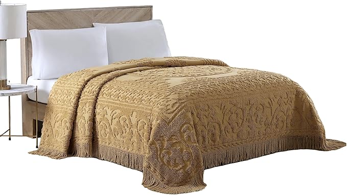 Beatrice Home Fashions Medallion Chenille Bedspread, Full, Gold