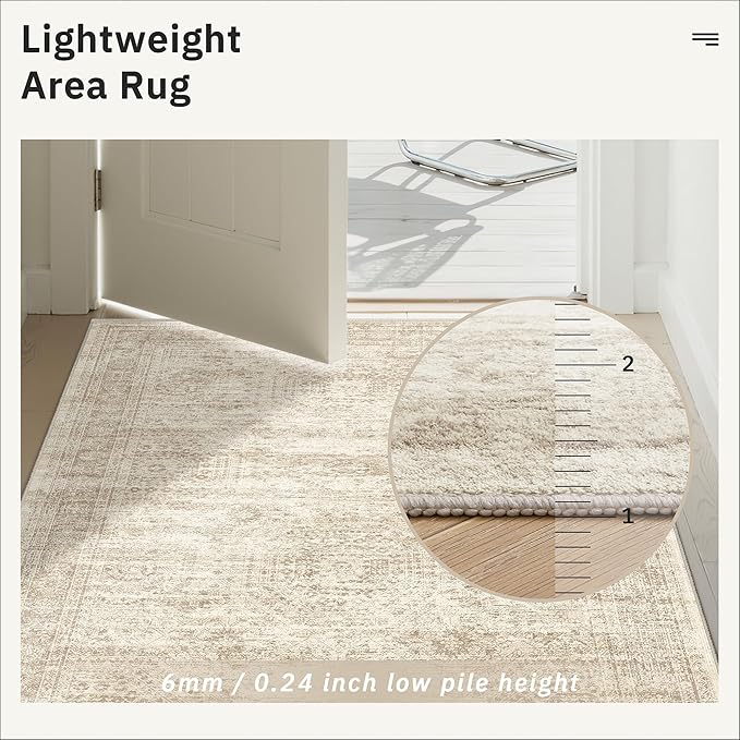 Runner Rug 2'6" x 14' Washable Non-Slip Runner Rugs for Kitchen Bathroom Laundry Room Vintage Ultra Thin Runners for Hallway Entryway Beige