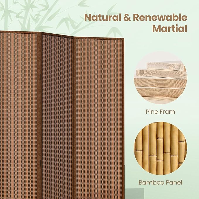 8 Panel Room Divider and Extra Wide Folding Privacy Screen, 126" W x 67" H, Bamboo Room Divider for Room Separation
