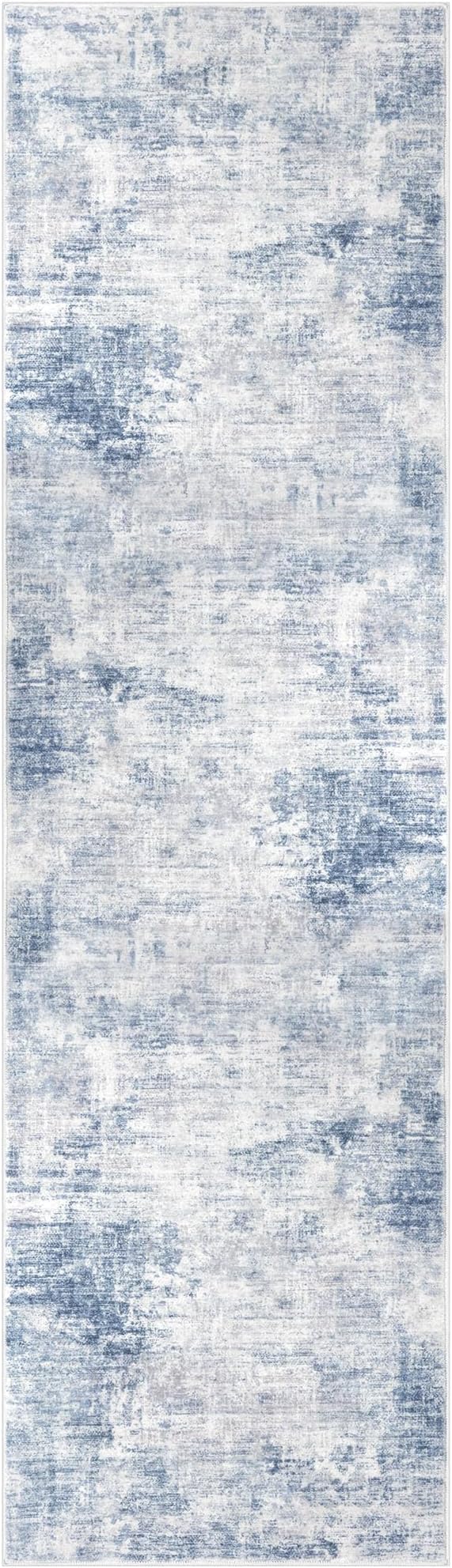 IOHOUZE Abstract Runner Rug 3x10 Ft Washable Runners for Hallways, Non Slip Kitchen Runner Printed Faux Wool Entryway Runner Indoor, Modern Abstract Floor Carpet for Hall Bedroom, Light Blue White