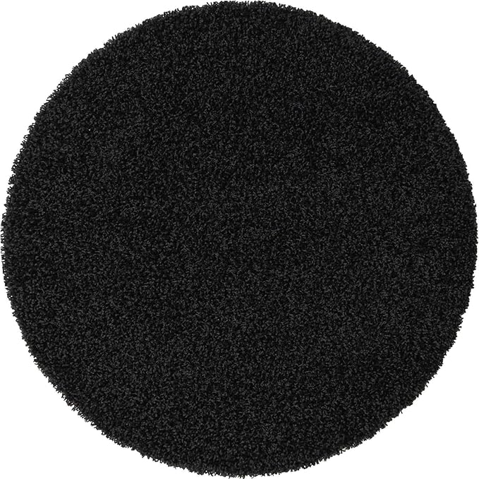 Unique Loom Solid Shag Collection Area Rug (4' 1" Round, Jet Black)