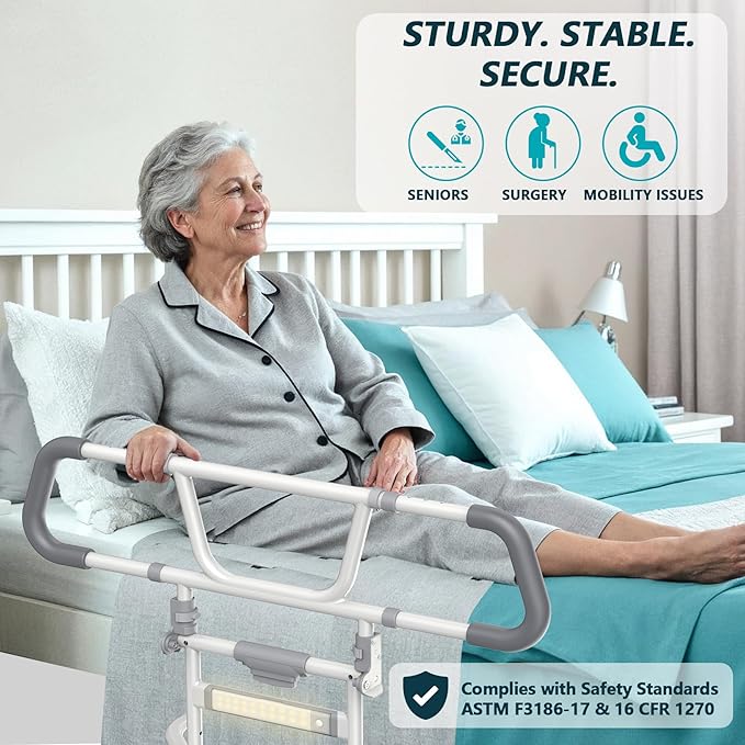 Packve Foldable Bed Rails for Elderly Adults Safety - Bed Side Assist Rail for Seniors with Extendable Guard Rails, Adjustable Height Bedrails for Queen King Full Size Bed