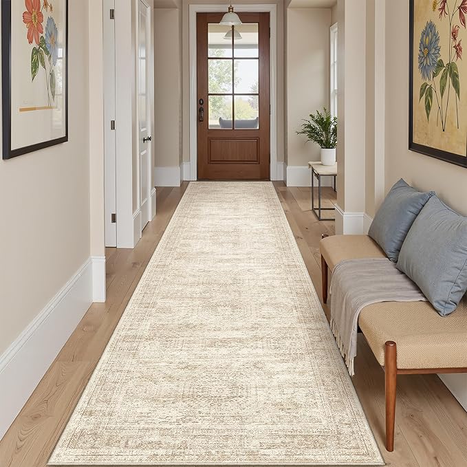 Runner Rug 2'x10' Washable Non-Slip Runner Rugs for Kitchen Bathroom Laundry Room Beige Vintage Floor Carpet Runners for Hallway Entryway