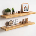 fuqing Live Edge Floating Shelves for Wall 30 inch, 8 Inch Deep Solid Elm Wood Floating Wall Shelves - Rustic Wooden Shelves with Invisible Brackets for Living Room Bedroom Kitchen, 2 Pack, Natural