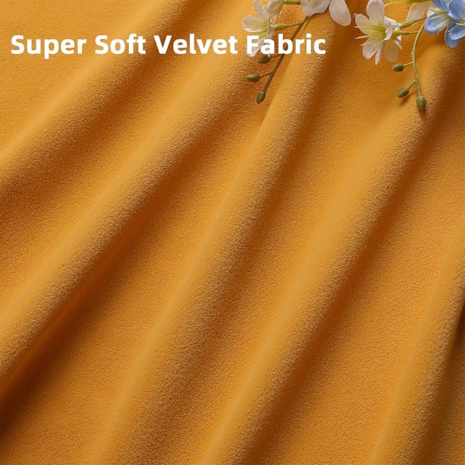 Joydeco Yellow Velvet Curtains 120 inch Length 2 Panels, Luxury Blackout Rod Pocket Thermal Insulated Window Curtains, Super Soft Room Darkening Drapes for Living Dining Room Bedroom,W52 x L120 inches