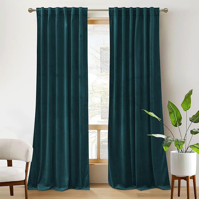 RYB HOME Velvet Closet Curtains 84 inches, Room Darkening Thermal Insulated Privacy Back Tab Drapes for Doorway Enterway, Dormitory, Peacock Blue, W 42 x L 84 inches, 2 Panels Set
