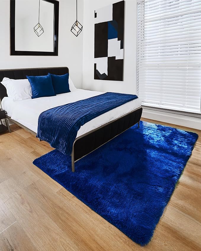 Ophanie 6x9 Navy Blue Rugs for Living Room, Large Fluffy Carpet, Fuzzy Plush Shag Comfy Soft, Non-Slip Indoor Floor,for Kids Boys Girls Dorm, Bedroom, Playroom, Home Decor Aesthetic