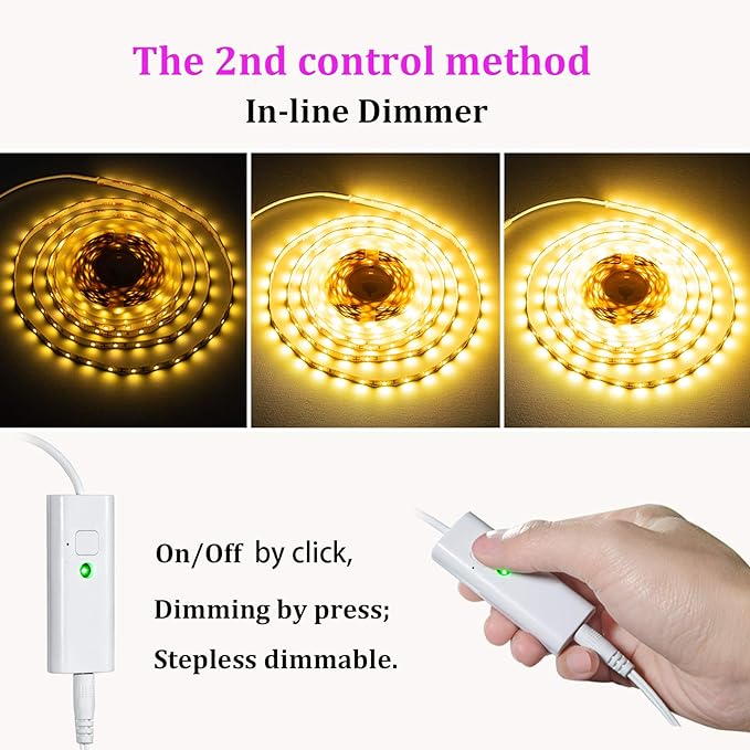 WOBANE Warm White LED Strip, Dimmable LED Light Strips with RF Remote and ETL Listed Adapter, 16.4ft Flexible Tape Lights for Kitchen,Under Cabinet,Bedroom, 3000K,300 LEDs Rope Light