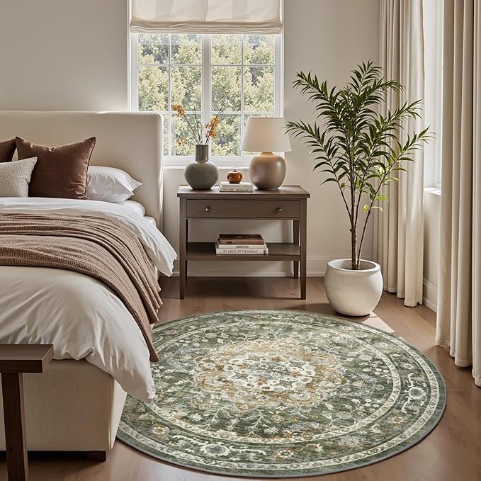 PADOOR 6FT Round Rug,Rugs for Living Room,Soft Olive Circle Rug,Machine Washable Rugs for Bedroom,Non Slip Carpet,Rug for Dining Room Living Room Bedside Office