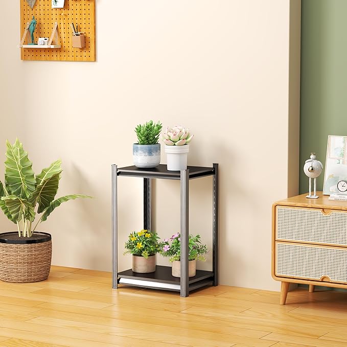 2-Tier Storage Shelves,1200 Lbs Metal Shelving Unit, Double-Layer Columns, Adjustable Reinforcing Shelves for Coffee Table in Living Room, Bedroom, Kitchen，Office(16''W*10''D*22''H)
