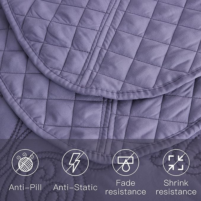 CHIXIN Bedspread Coverlet Quilt Set Full Size - Lightweight Bedding Cover - Beautiful Stitching - 5 Piece Reversible Bedspread - Luxury Damask Paisley Pattern (Full, Lavender)