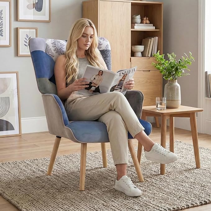 Joysoul Living Room Accent Chair Modern High Back Arm Chair, Houndstooth Pattern Bohemian Style Chairs for Bedroom Waiting Room