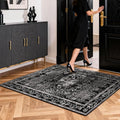 2x3 Washable Area Rug for Entryway：Soft Traditional Printed Area Rug Non-Slip Kitchen Rugs Low-Pile Medallion Indoor Door Mat Small Farmhouse Carpet for Entrance Foyer Bedside Black White 2x3